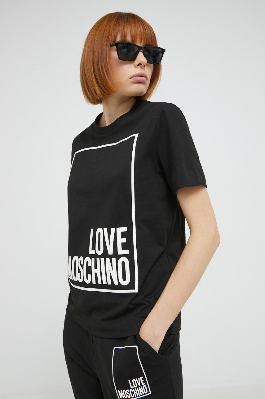 Love Moschino Bavlnené tričko čierna farba - Pepit.sk