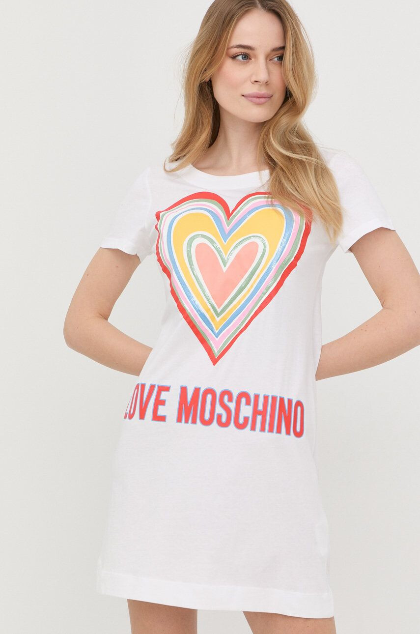 Love Moschino Bavlnené šaty biela farba mini rovný strih - Pepit.sk