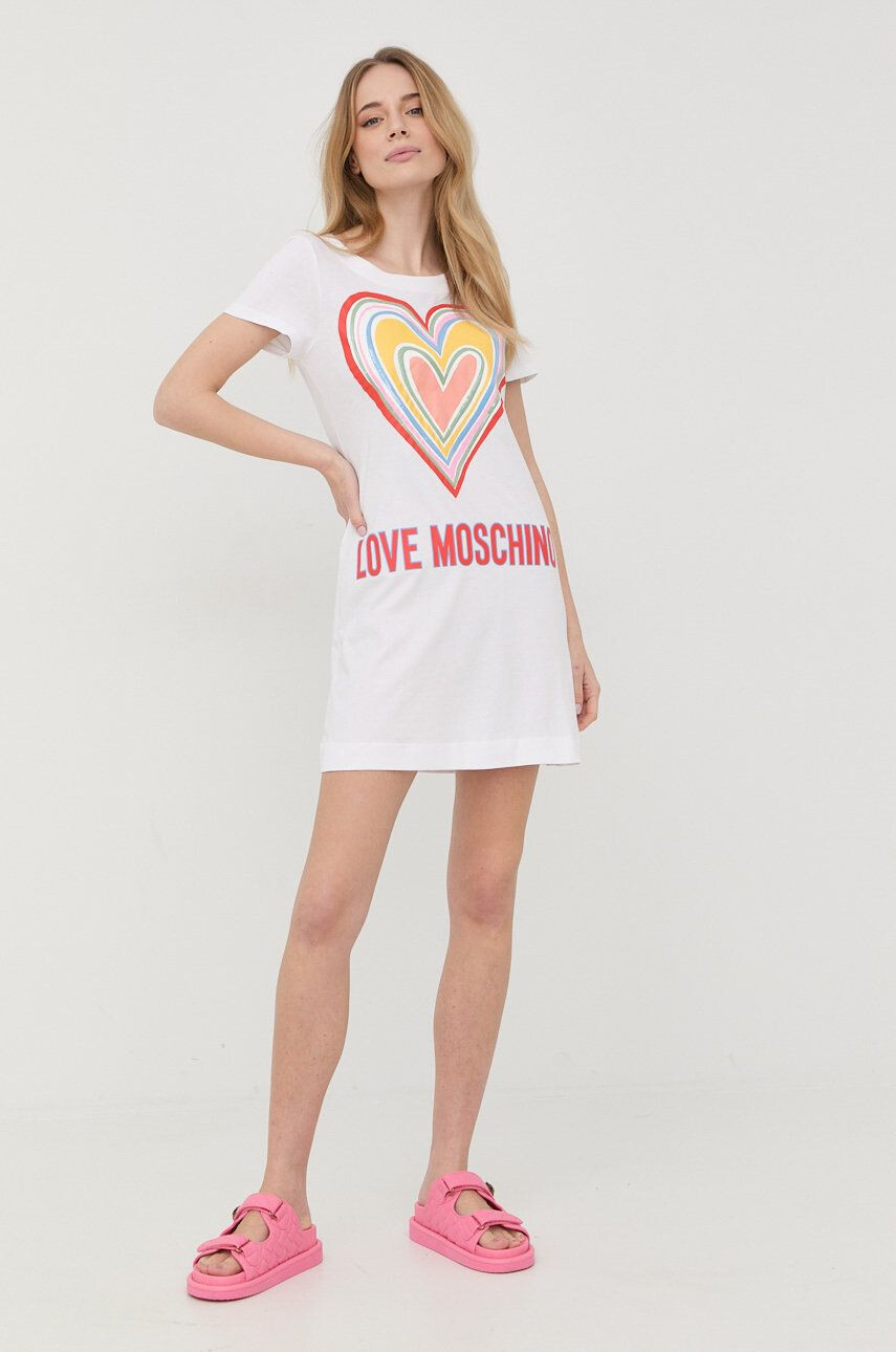 Love Moschino Bavlnené šaty biela farba mini rovný strih - Pepit.sk