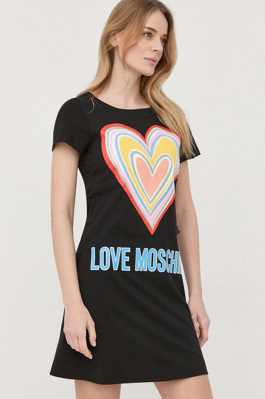 Love Moschino Bavlnené šaty čierna farba mini rovný strih - Pepit.sk