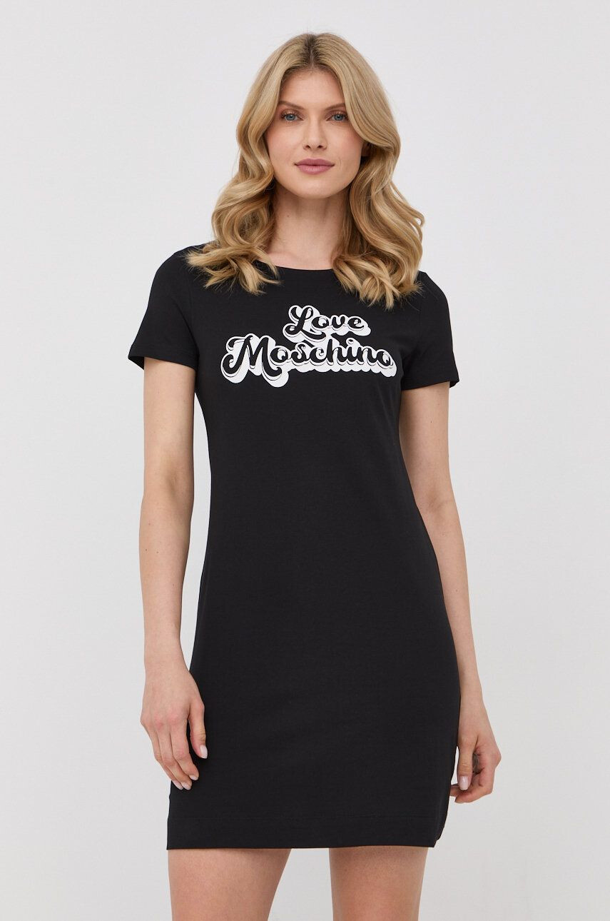 Love Moschino Bavlnené šaty čierna farba mini rovný strih - Pepit.sk