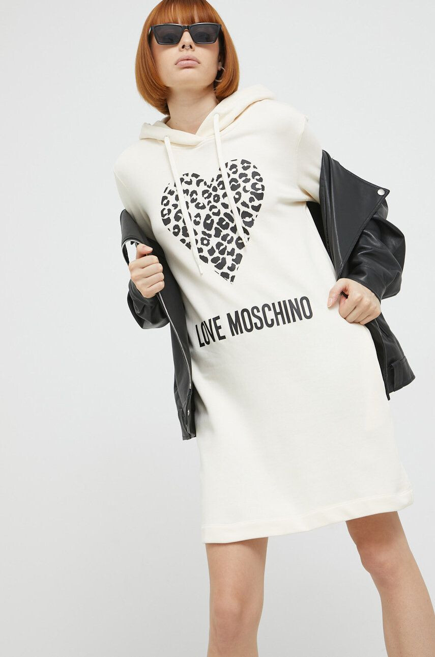 Love Moschino Bavlnené šaty béžová farba mini rovný strih - Pepit.sk