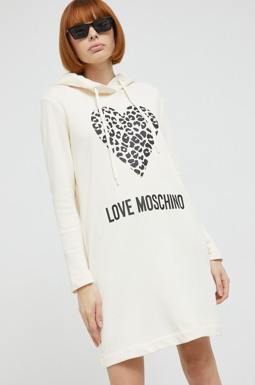 Love Moschino Bavlnené šaty béžová farba mini rovný strih - Pepit.sk