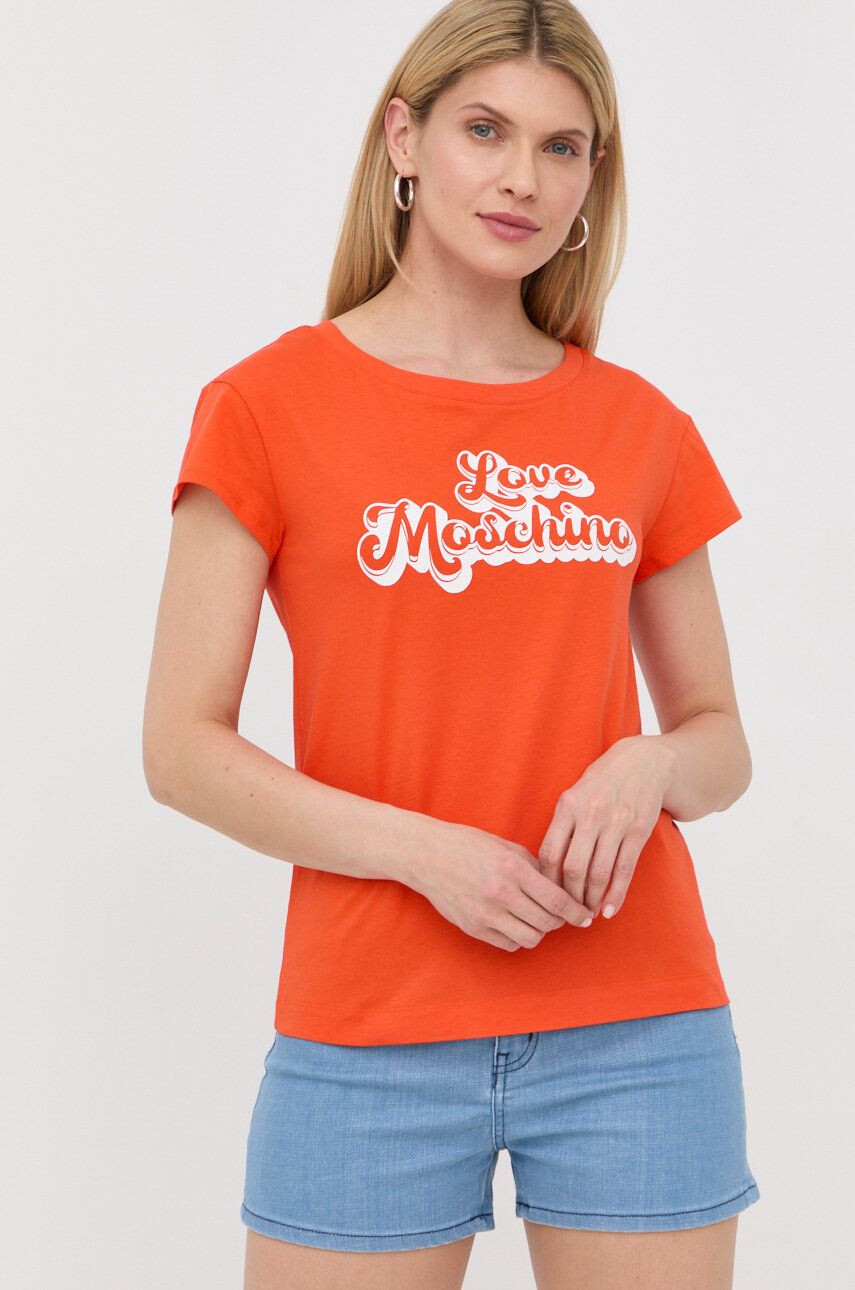 Love Moschino Bavlnené tričko oranžová farba - Pepit.sk