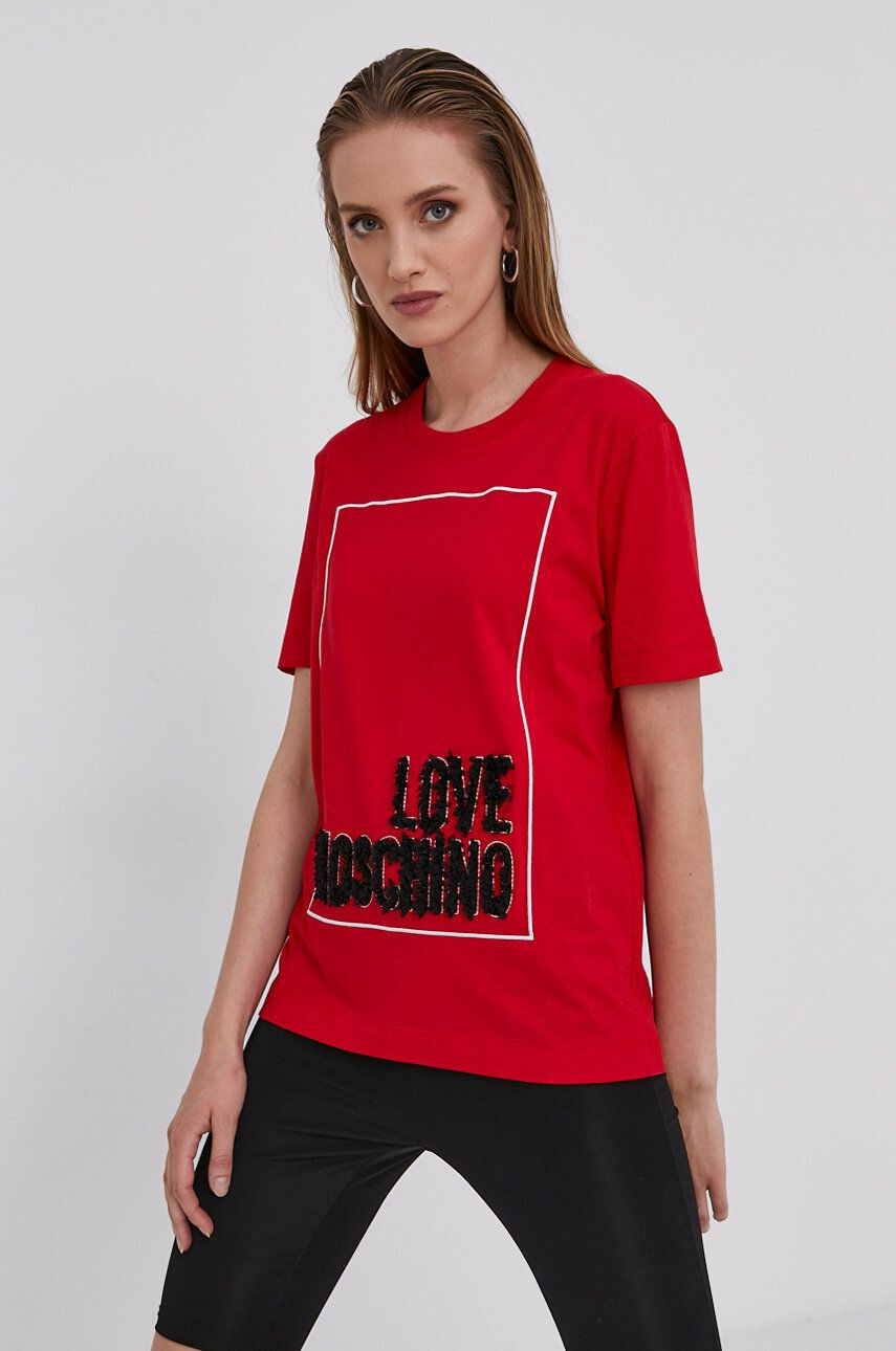 Love Moschino Bavlnené tričko biela farba - Pepit.sk