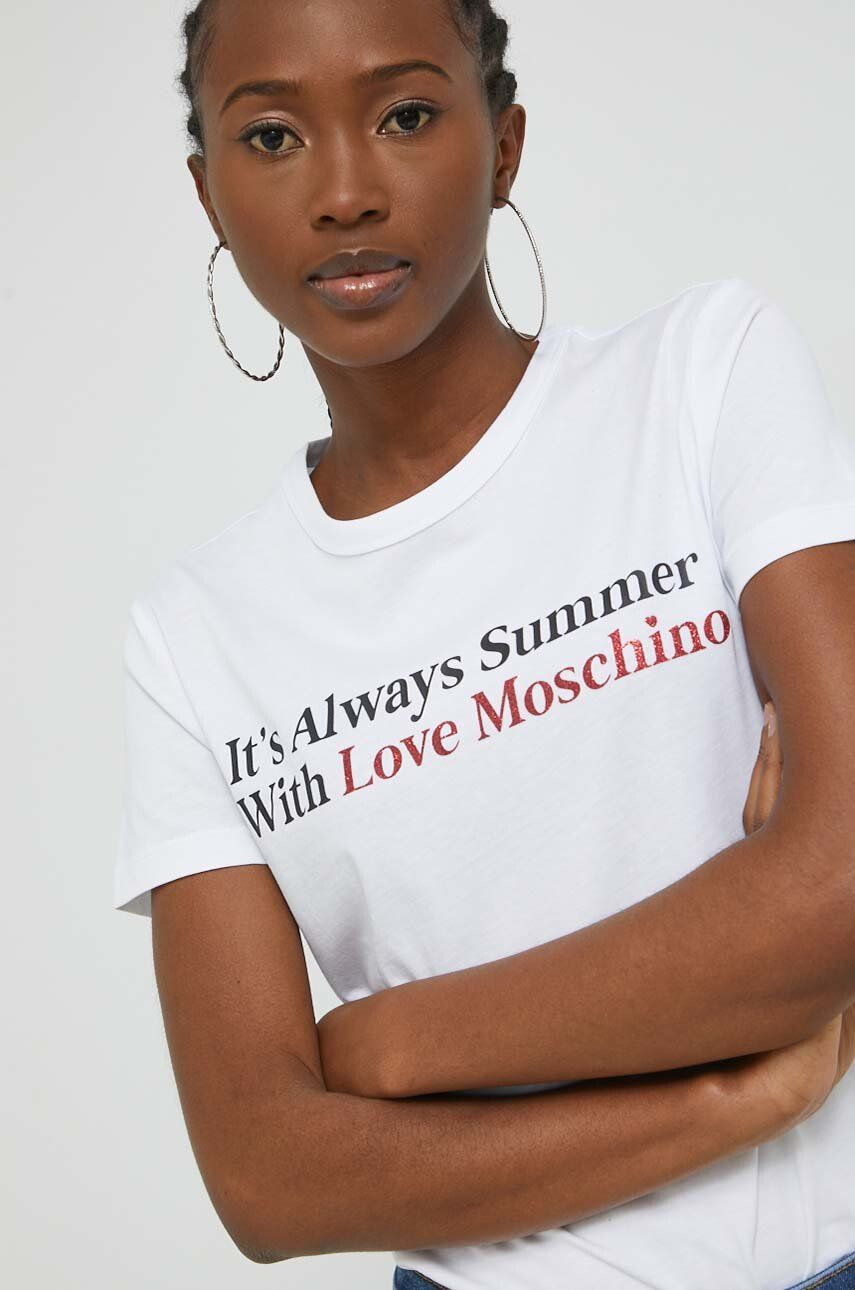 Love Moschino Bavlnené tričko biela farba - Pepit.sk