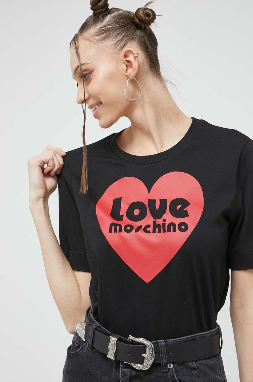 Love Moschino Bavlnené tričko fialová farba - Pepit.sk