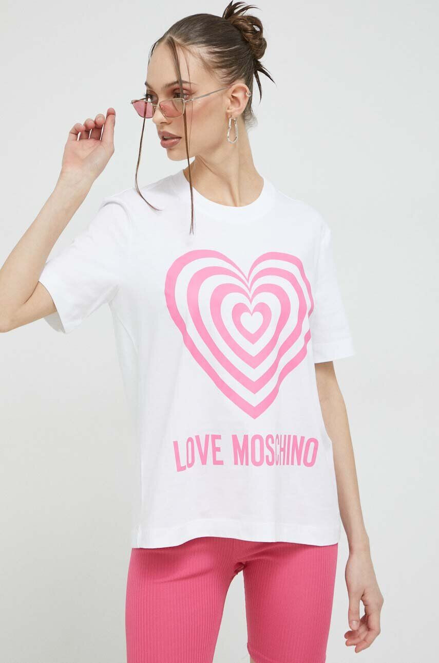 Love Moschino Bavlnené tričko biela farba - Pepit.sk