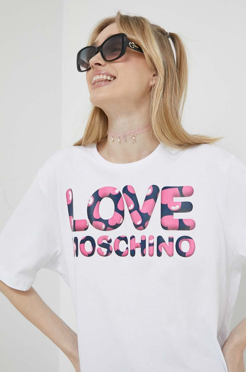 Love Moschino Bavlnené tričko biela farba - Pepit.sk