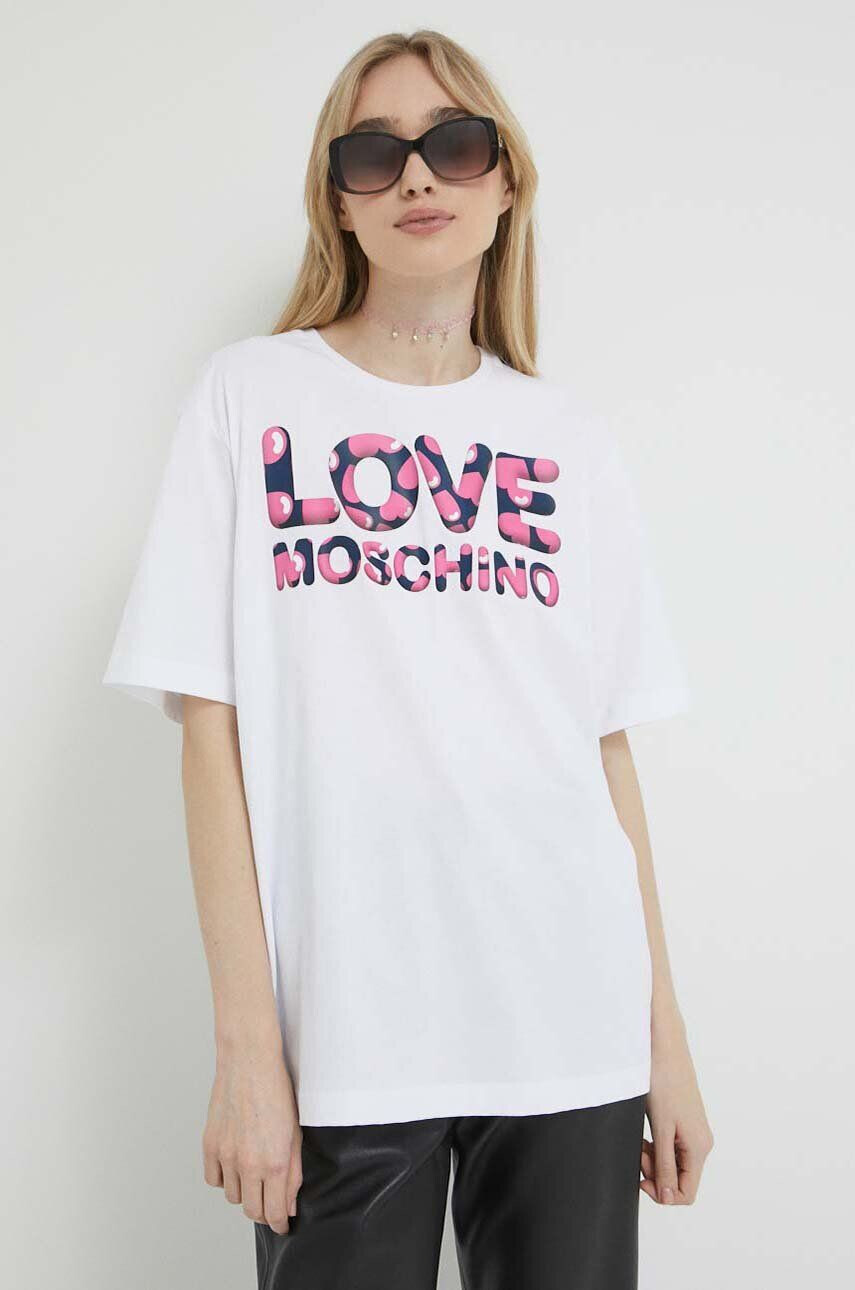 Love Moschino Bavlnené tričko biela farba - Pepit.sk