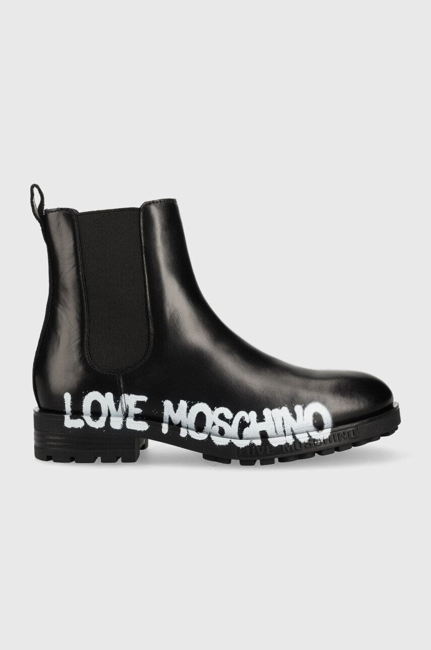 Love Moschino Kožené topánky chelsea dámske čierna farba na plochom podpätku - Pepit.sk