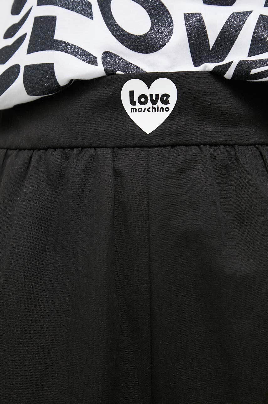 Love Moschino Nohavice s prímesou ľanu čierna farba rovné vysoký pás - Pepit.sk