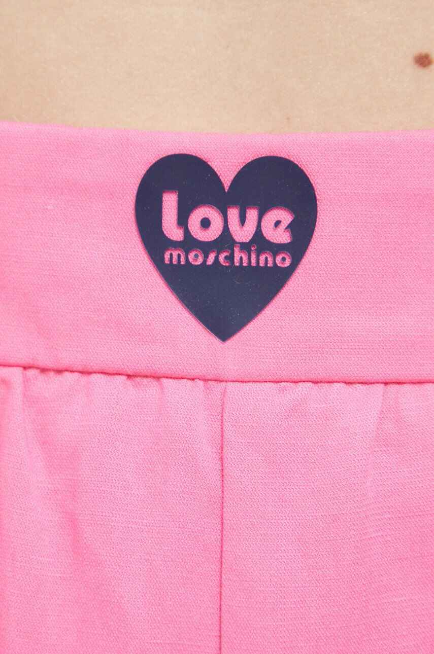 Love Moschino Nohavice s prímesou ľanu ružová farba rovné vysoký pás - Pepit.sk