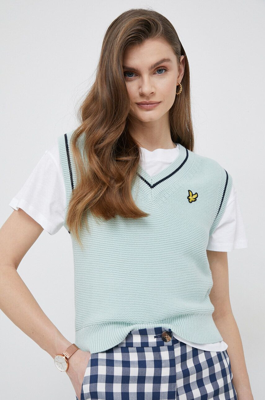 Lyle & Scott Bavlnená vesta zelená farba tenký - Pepit.sk