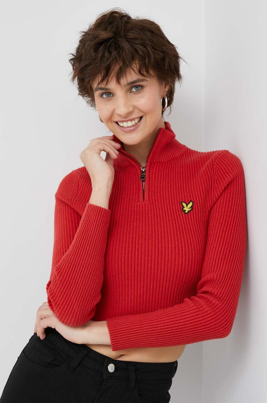 Lyle & Scott Sveter s prímesou vlny dámsky červená farba teplý - Pepit.sk