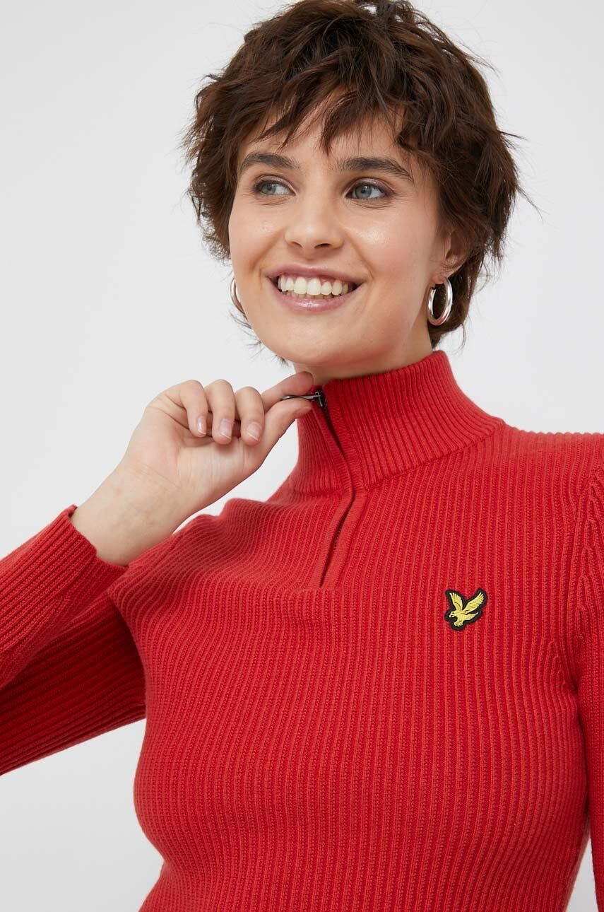 Lyle & Scott Sveter s prímesou vlny dámsky červená farba teplý - Pepit.sk