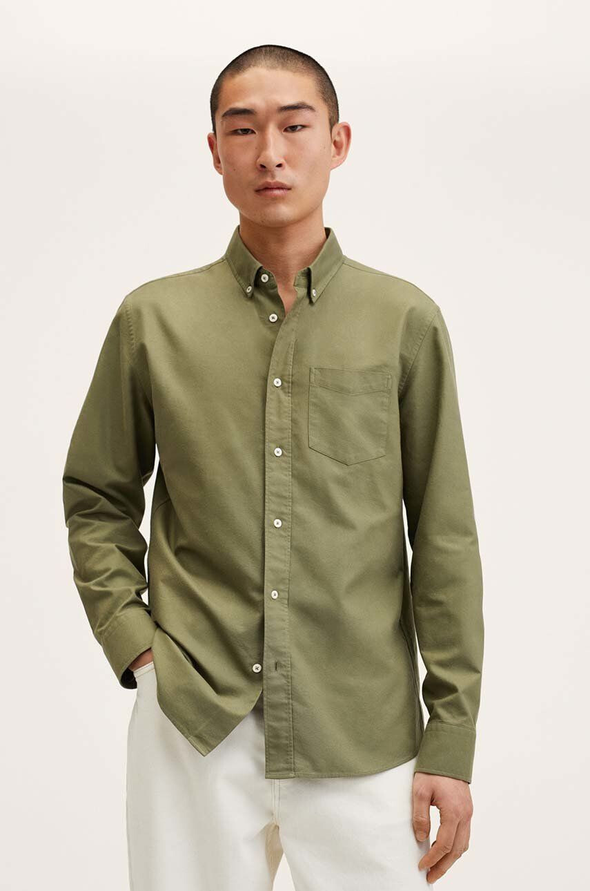 Mango Man Košeľa pánska hnedá farba regular s golierom button-down - Pepit.sk