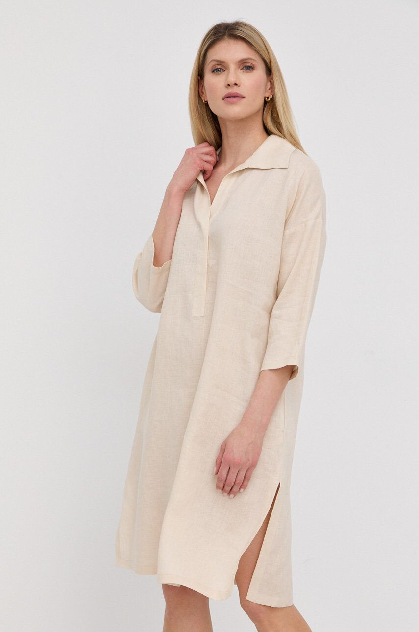 Max Mara Leisure Ľanové šaty béžová farba mini oversize - Pepit.sk