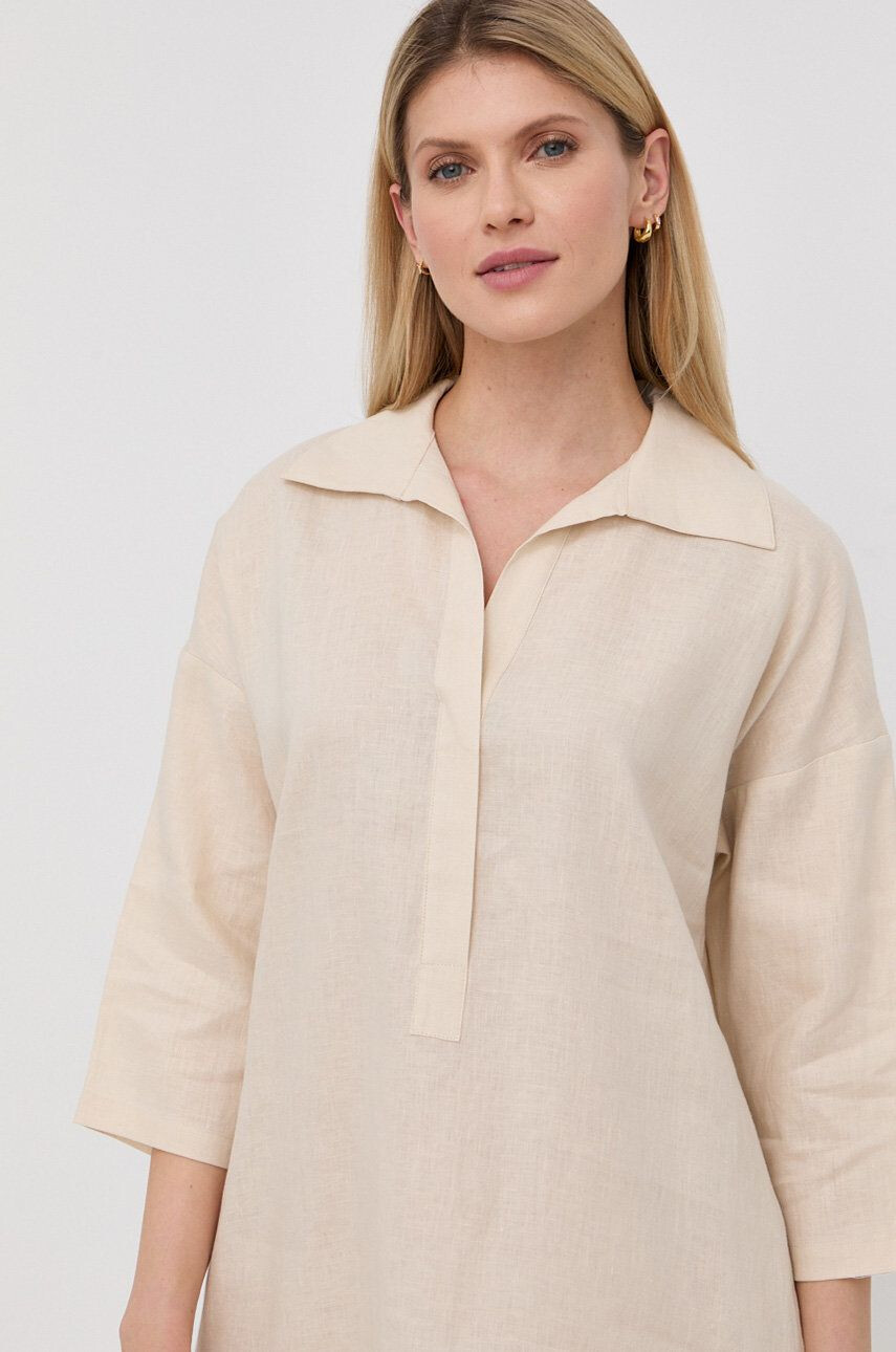 Max Mara Leisure Ľanové šaty béžová farba mini oversize - Pepit.sk