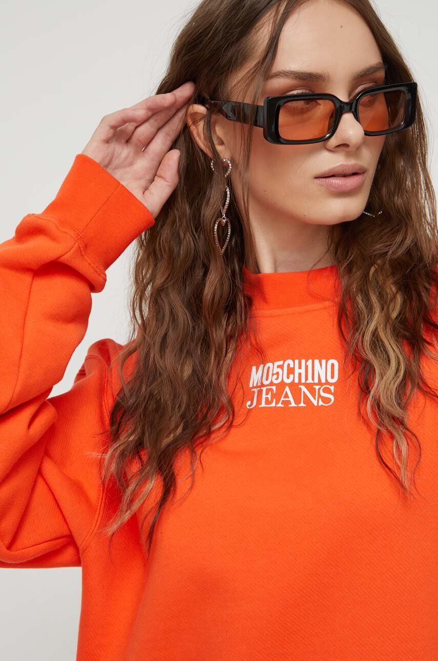 Moschino Jeans Bavlnená mikina dámska oranžová farba s potlačou - Pepit.sk