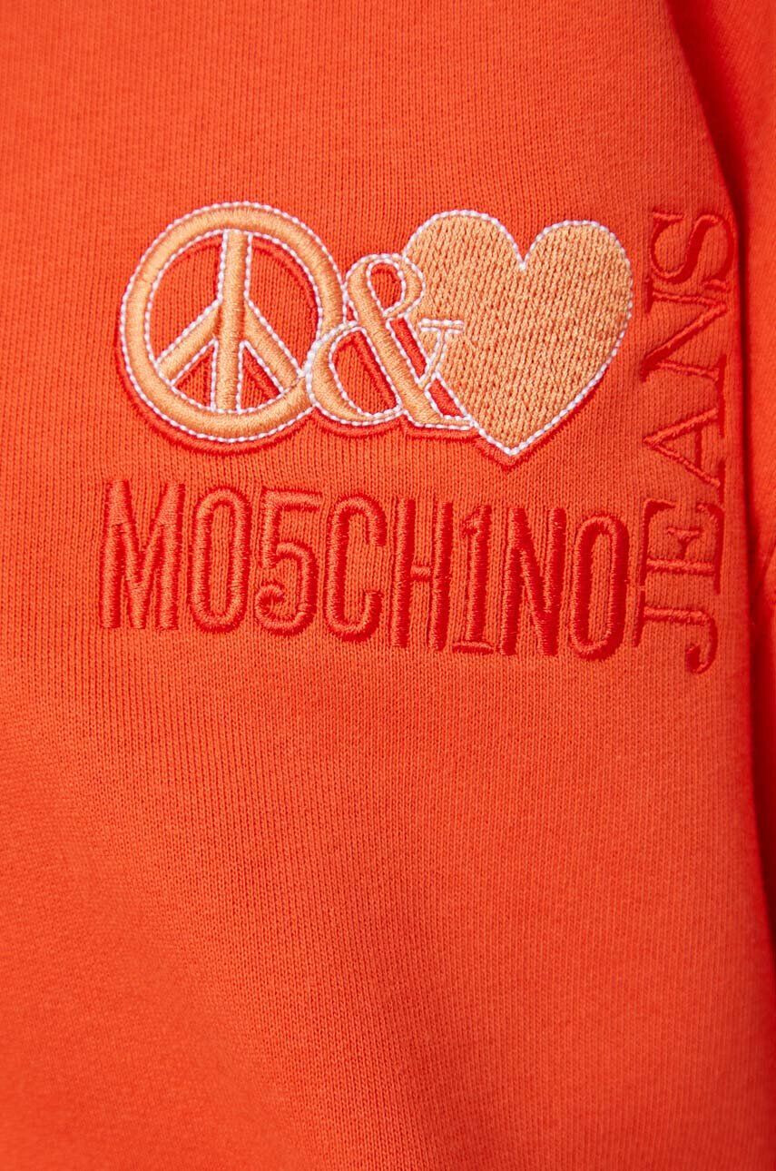 Moschino Jeans Bavlnená mikina dámska oranžová farba s kapucňou s nášivkou - Pepit.sk