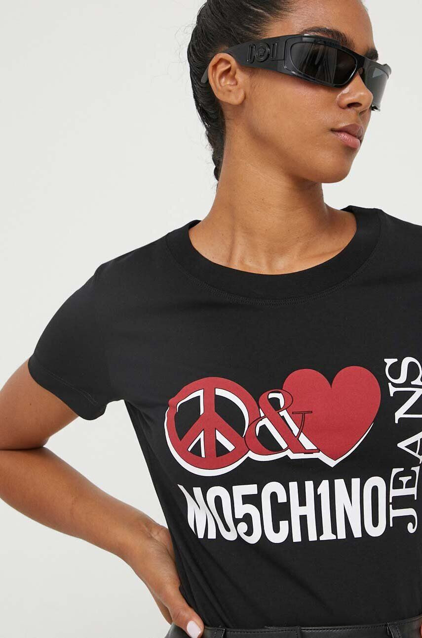 Moschino Jeans Bavlnené tričko čierna farba - Pepit.sk