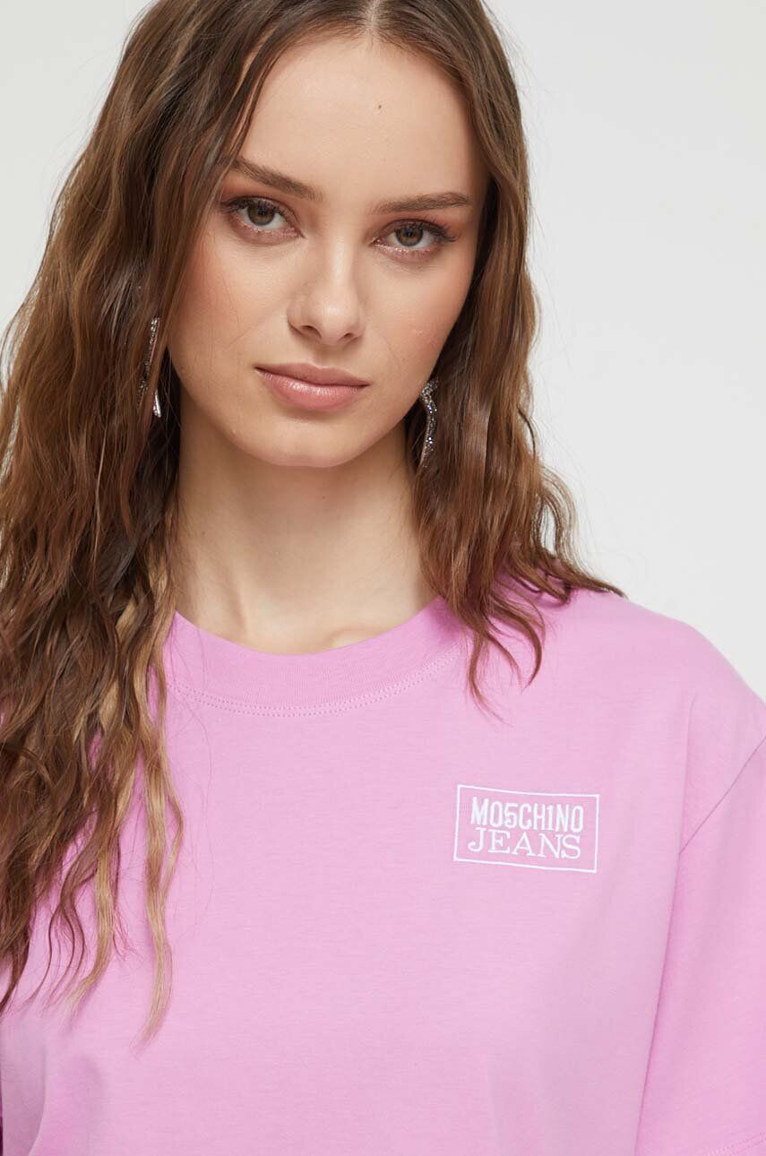 Moschino Jeans Bavlnené tričko ružová farba - Pepit.sk