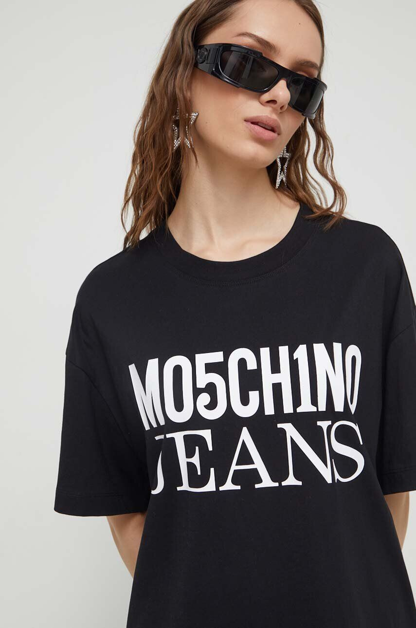 Moschino Jeans Bavlnené tričko čierna farba - Pepit.sk