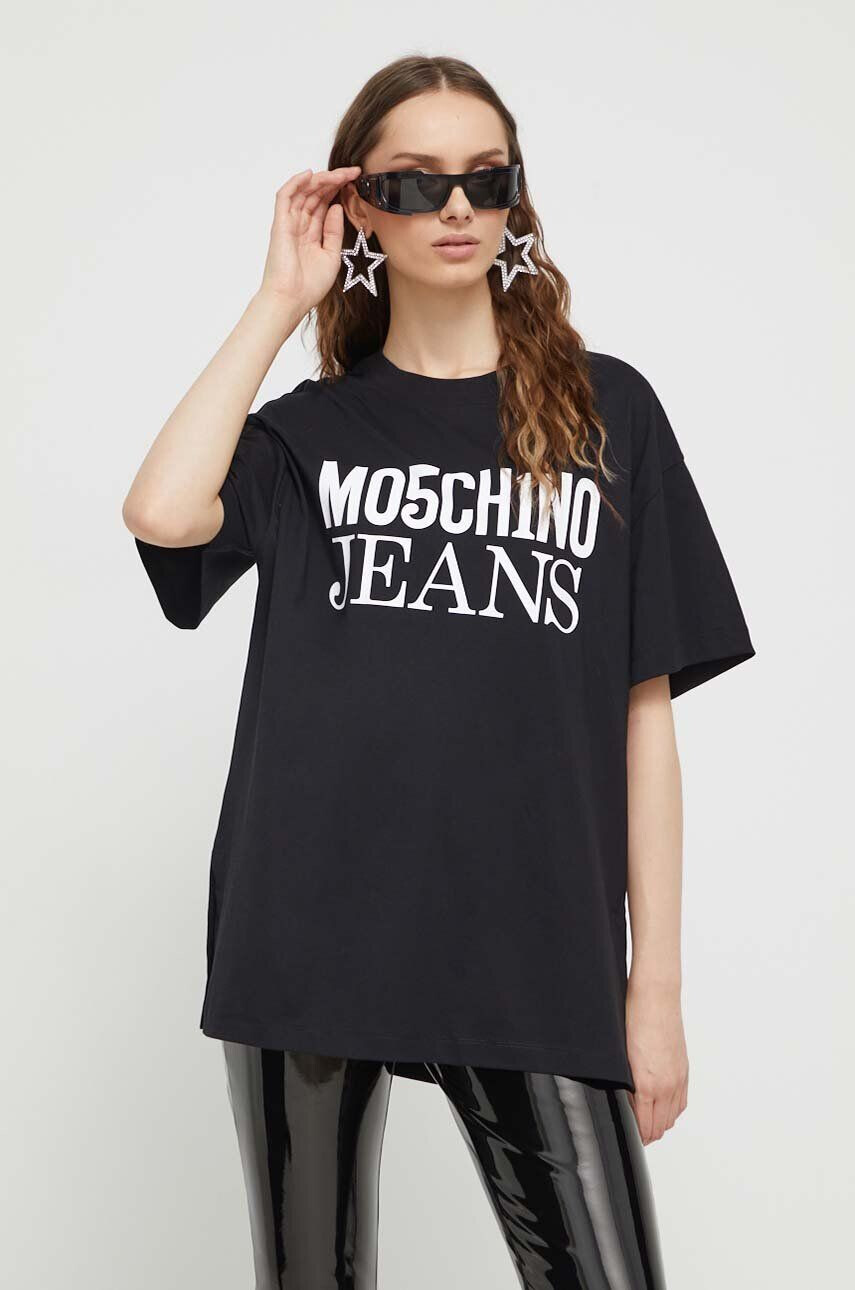 Moschino Jeans Bavlnené tričko čierna farba - Pepit.sk