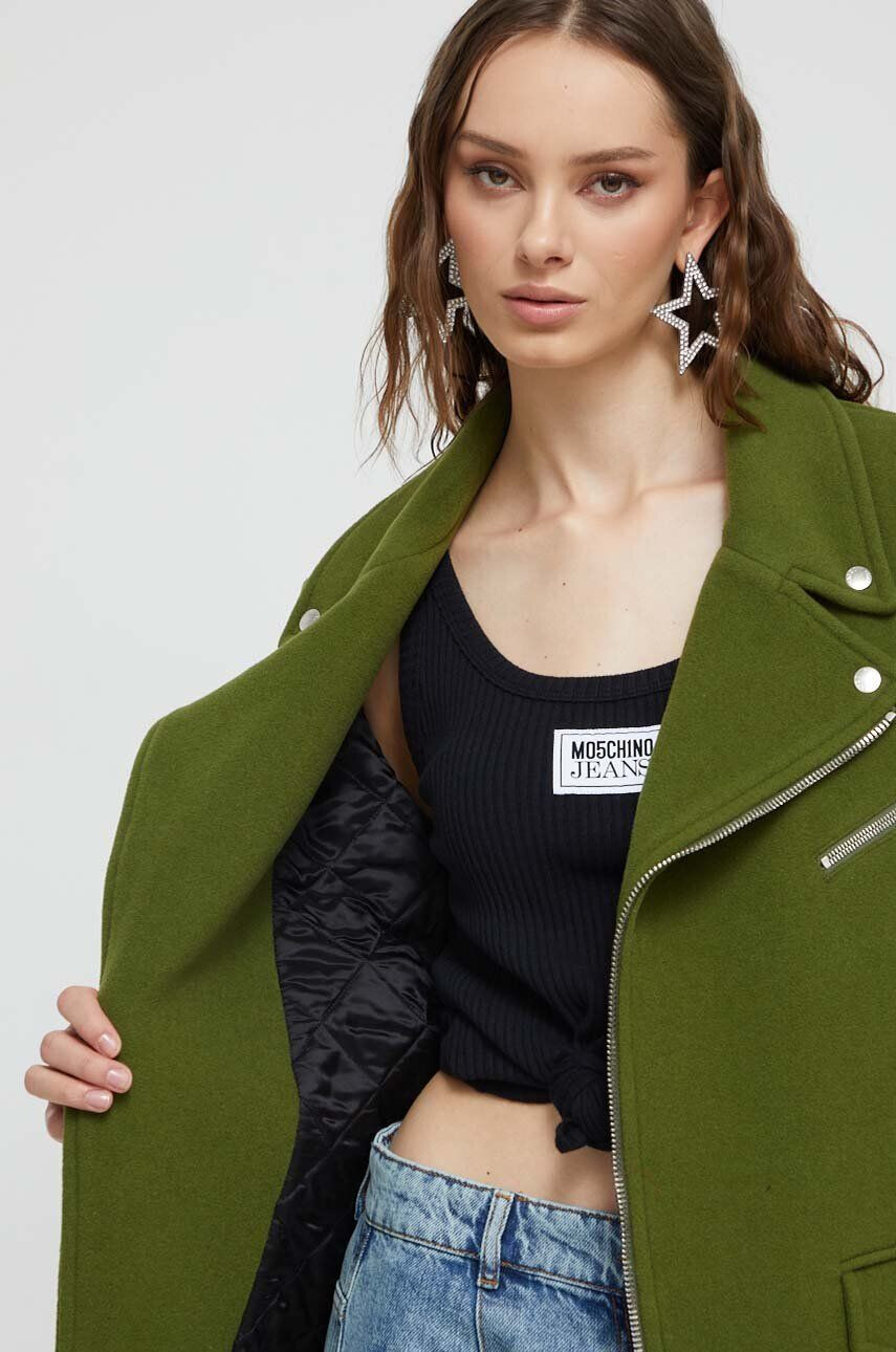 Moschino Jeans Vlnená bunda zelená farba prechodná - Pepit.sk