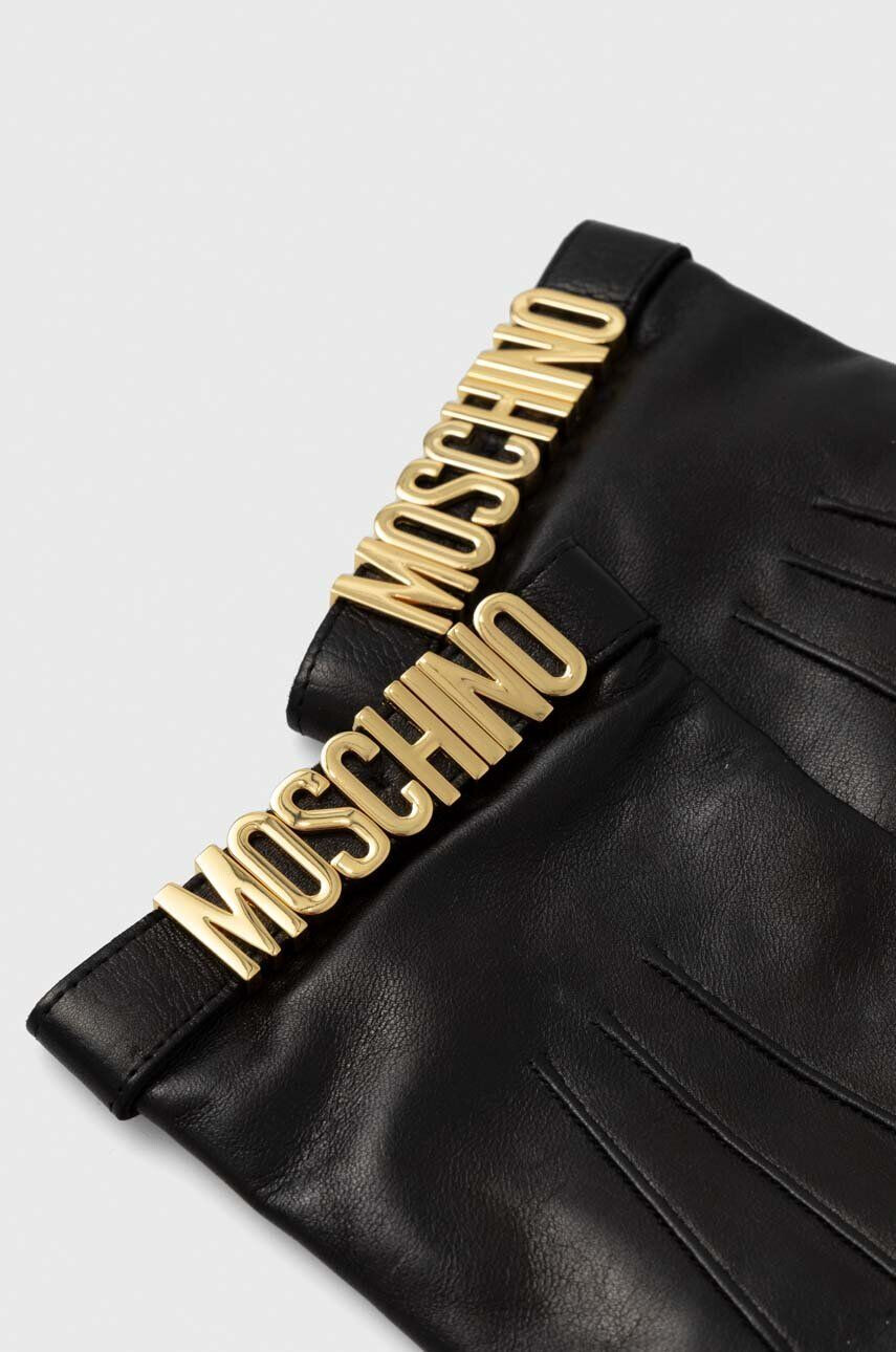 Moschino Kožené rukavice dámske čierna farba - Pepit.sk