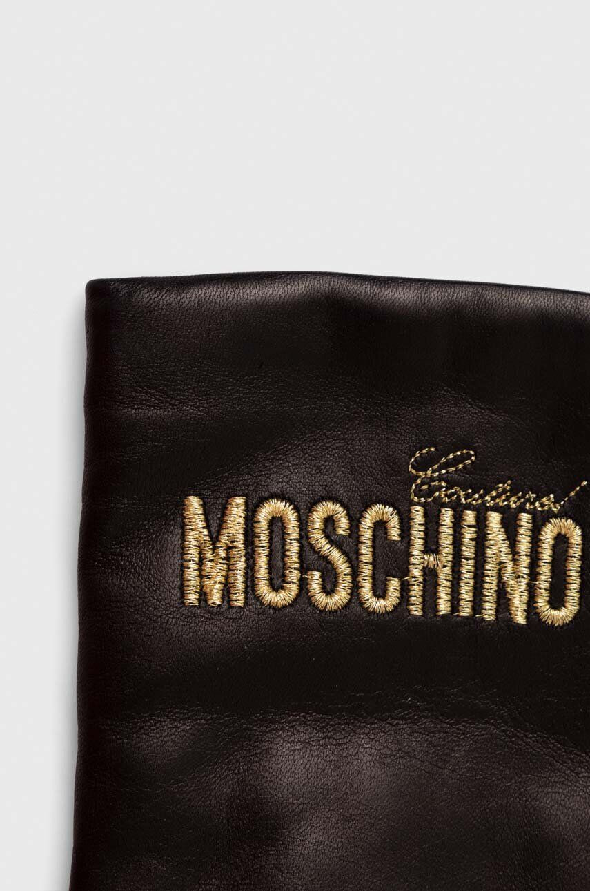 Moschino Kožené rukavice dámske čierna farba - Pepit.sk