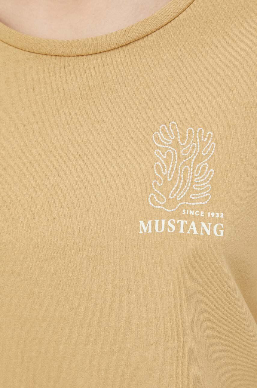 Mustang Bavlnené tričko hnedá farba - Pepit.sk