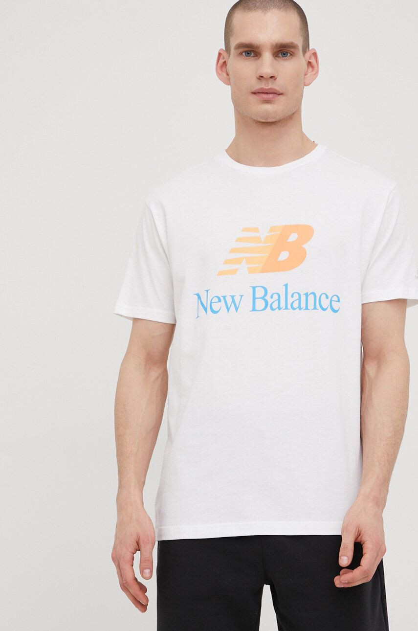 New Balance Bavlnené tričko béžová farba s potlačou - Pepit.sk