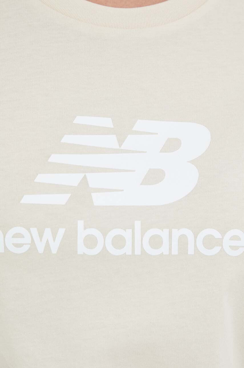 New Balance Bavlnené tričko béžová farba - Pepit.sk