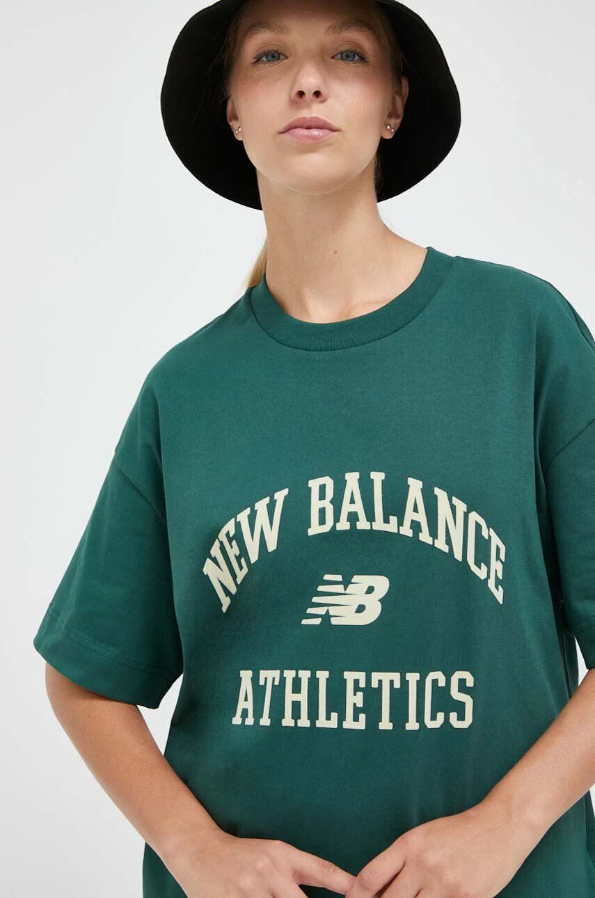 New Balance Bavlnené tričko pánsky béžová farba s potlačou - Pepit.sk