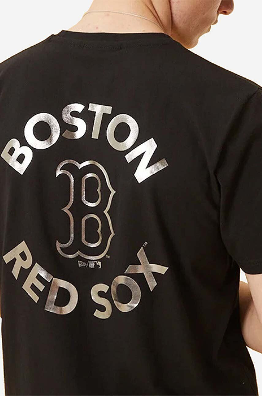 New Era Bavlnené tričko Boston Red Sox Metallic Print 12893117-black čierna farba s potlačou - Pepit.sk