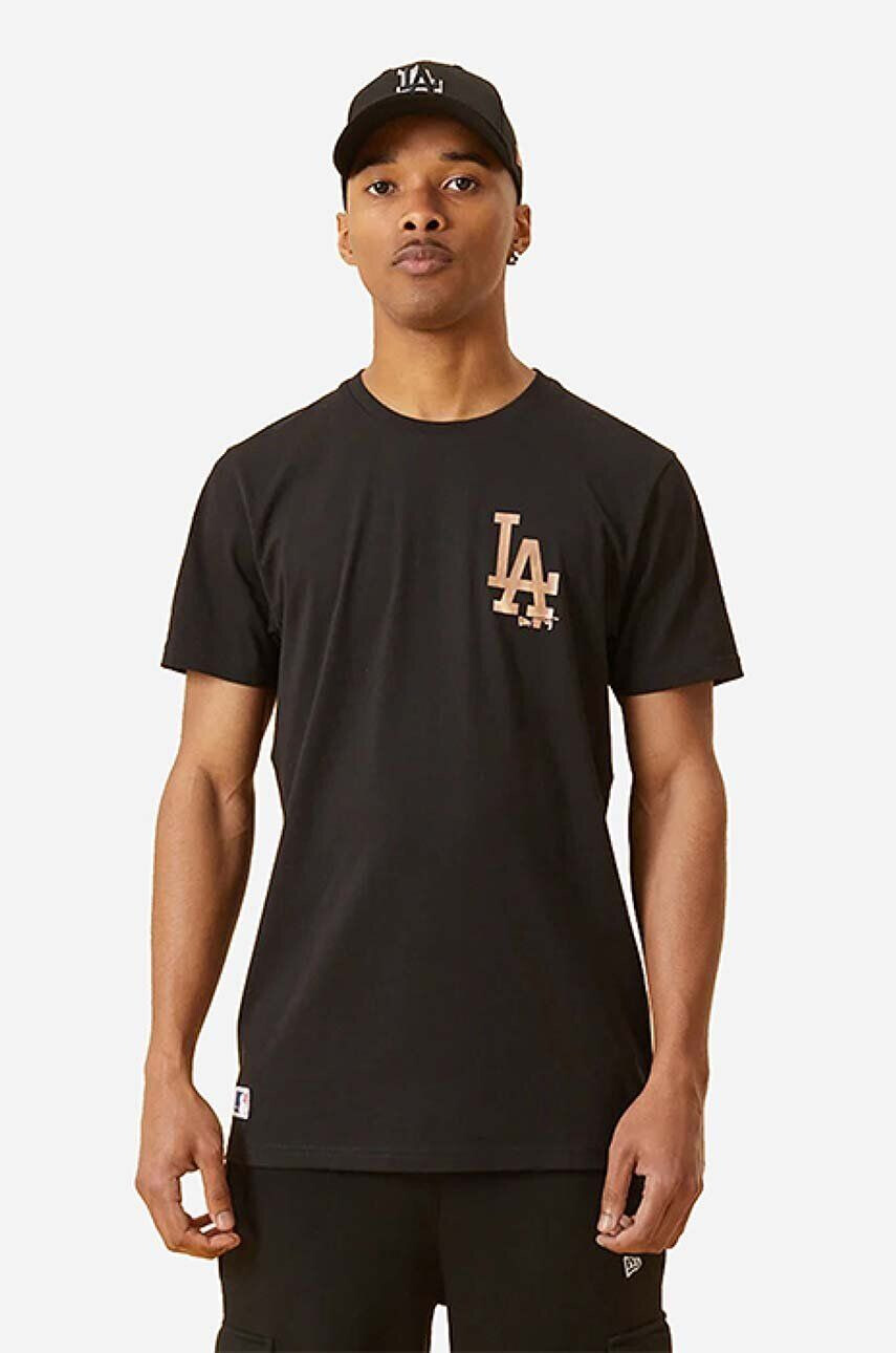 New Era Bavlnené tričko Dodgers Metallic Print 12893116-black čierna farba s potlačou - Pepit.sk