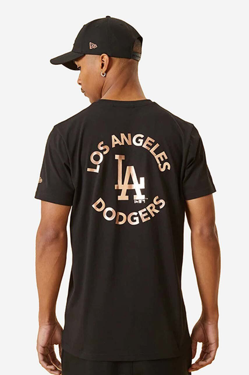 New Era Bavlnené tričko Dodgers Metallic Print 12893116-black čierna farba s potlačou - Pepit.sk