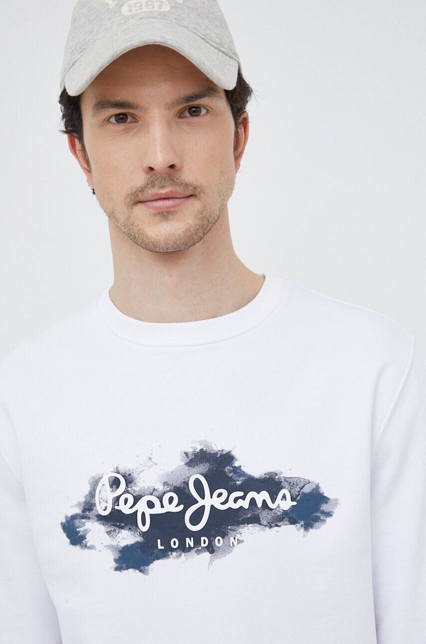 Pepe Jeans Bavlnená mikina pánska biela farba vzorovaná - Pepit.sk