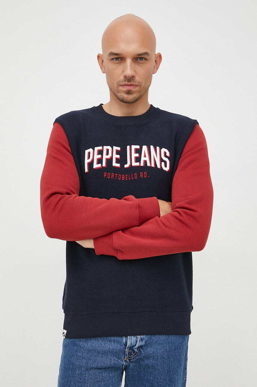 Pepe Jeans Bavlnená mikina pánska tmavomodrá farba s nášivkou - Pepit.sk