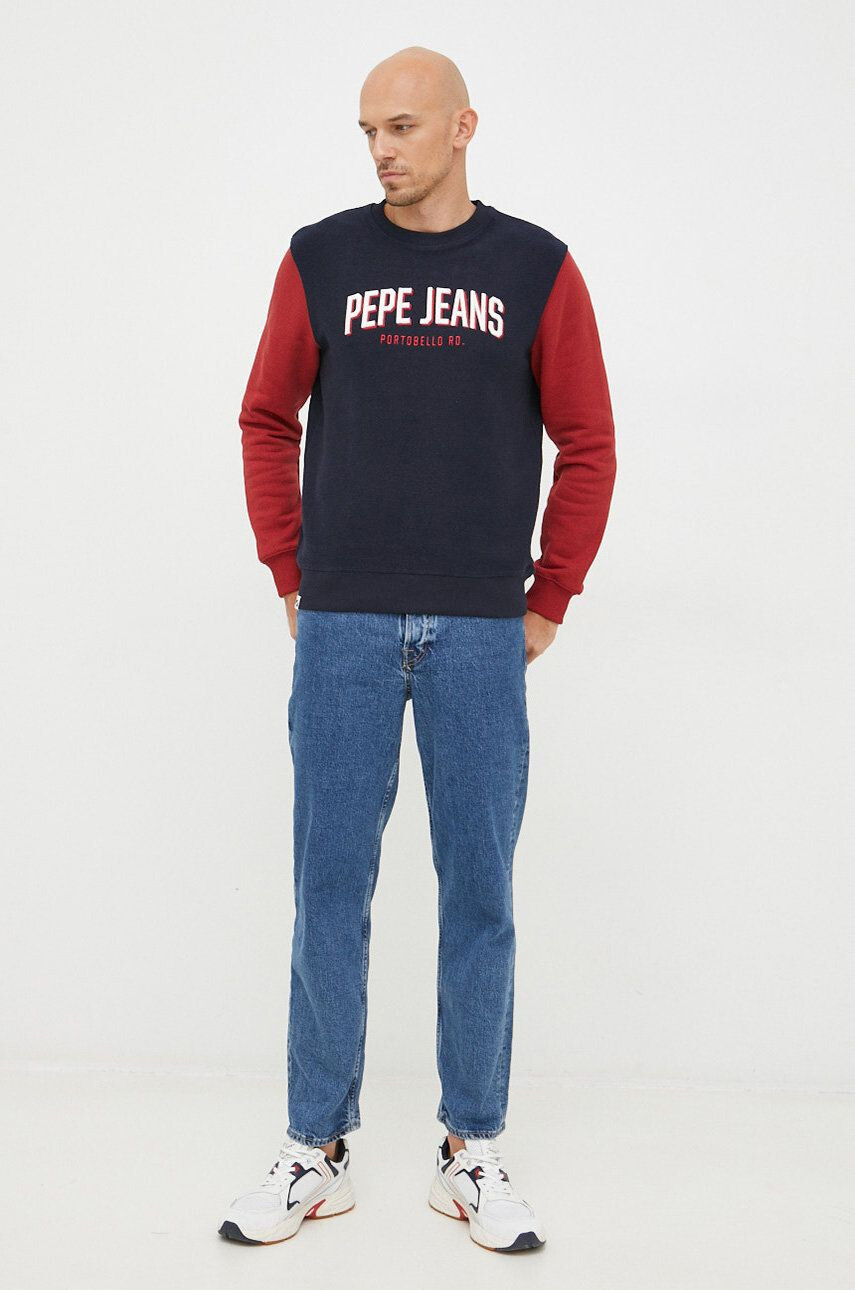 Pepe Jeans Bavlnená mikina pánska tmavomodrá farba s nášivkou - Pepit.sk