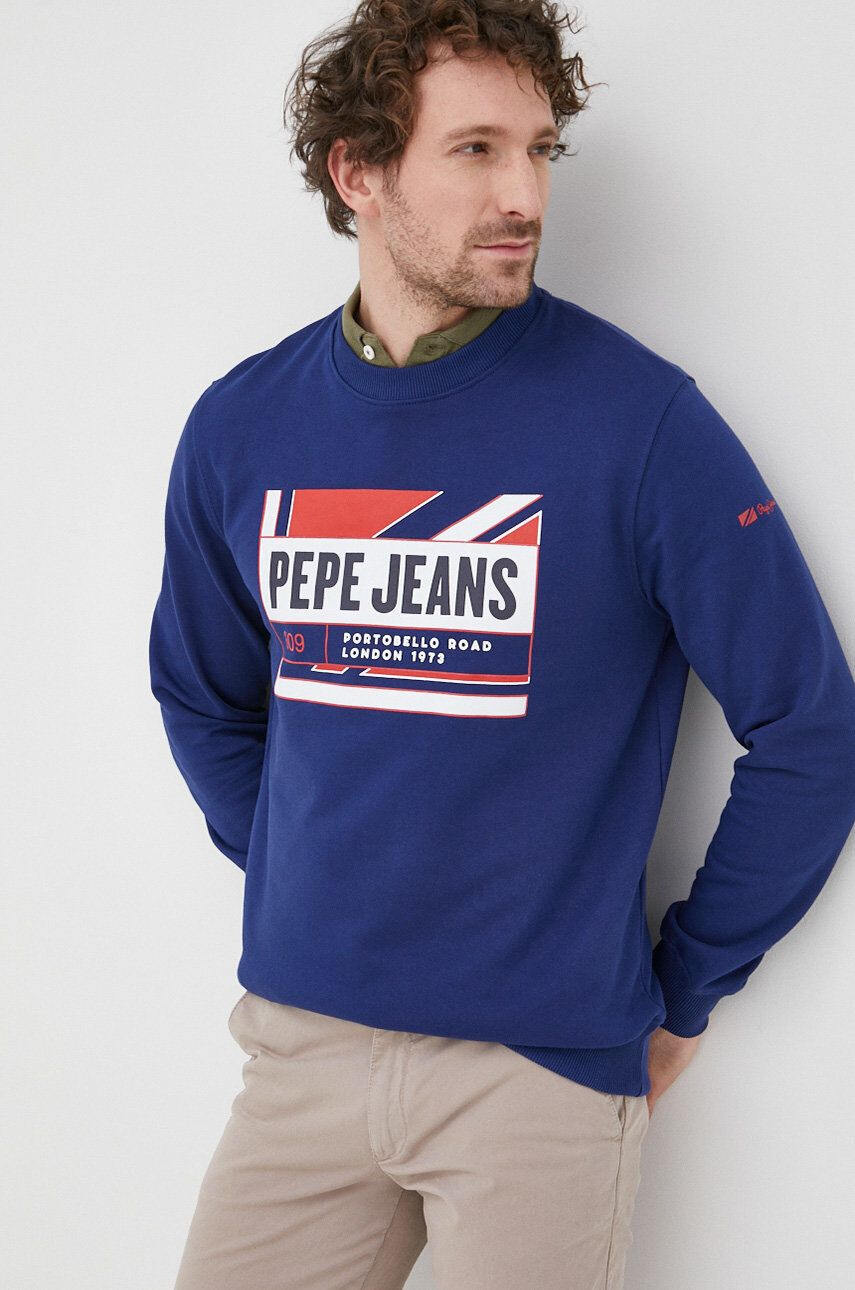 Pepe Jeans Bavlnená mikina Dev pánska tmavomodrá farba s potlačou - Pepit.sk