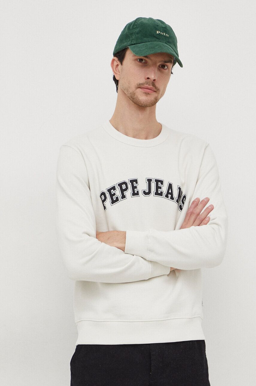 Pepe Jeans Bavlnená mikina Raven pánska béžová farba s potlačou - Pepit.sk