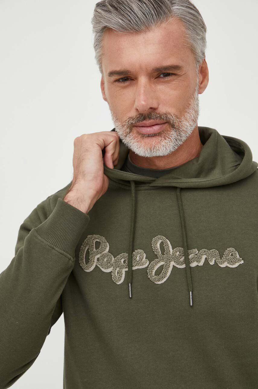 Pepe Jeans Bavlnená mikina RYAN pánska zelená farba s kapucňou s nášivkou - Pepit.sk