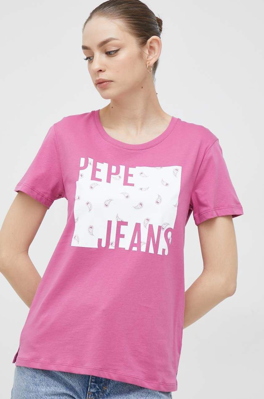 Pepe Jeans Bavlnené tričko Lucie ružová farba - Pepit.sk