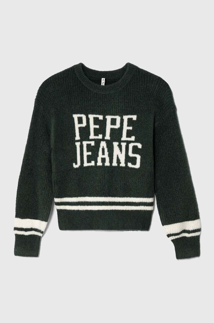 Pepe Jeans Detský sveter s prímesou vlny zelená farba teplý - Pepit.sk