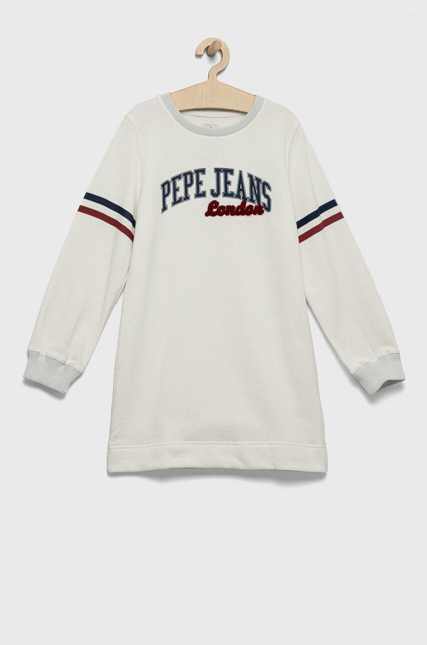 Pepe Jeans Dievčenské šaty biela farba midi rovný strih - Pepit.sk