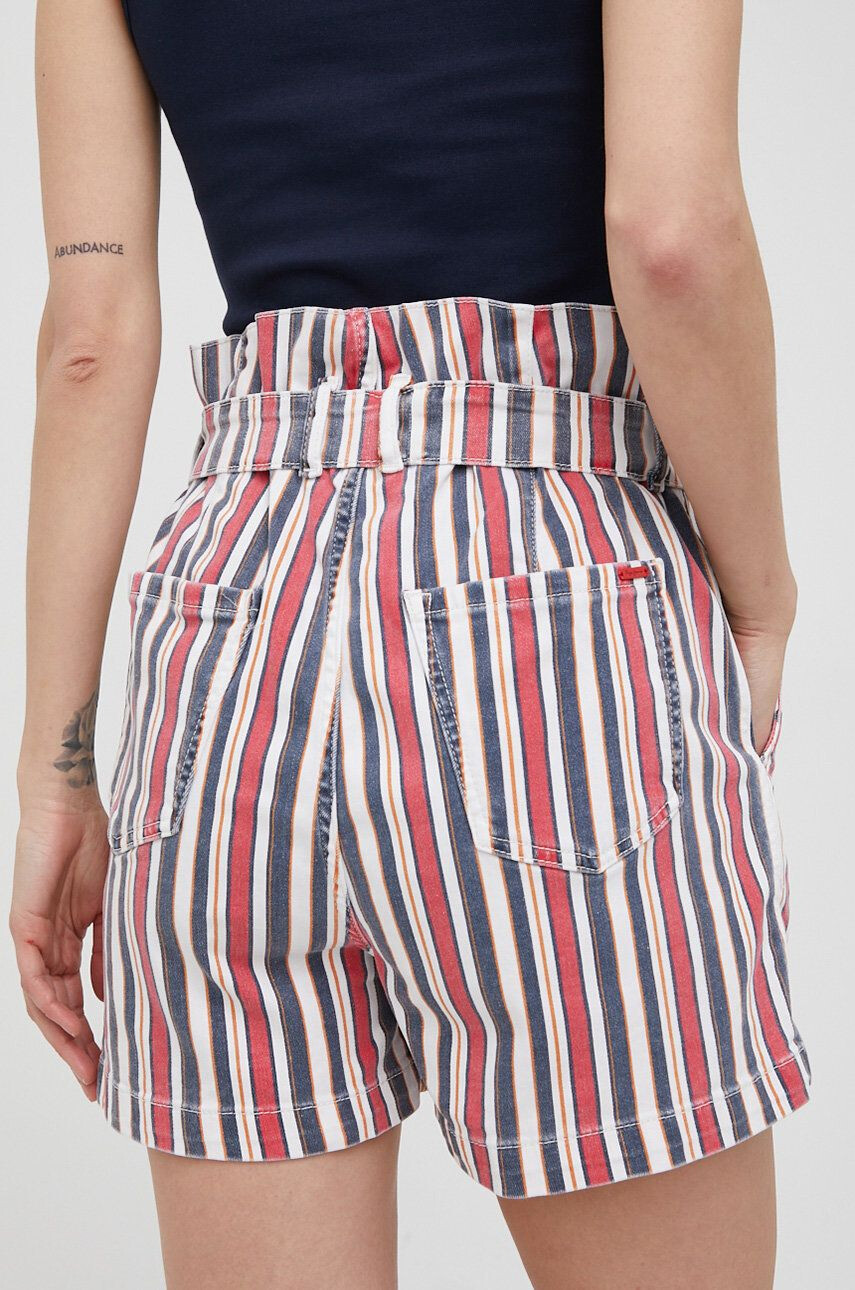 Pepe Jeans Rifľové krátke nohavice Phoebe Stripe dámske vzorované vysoký pás - Pepit.sk