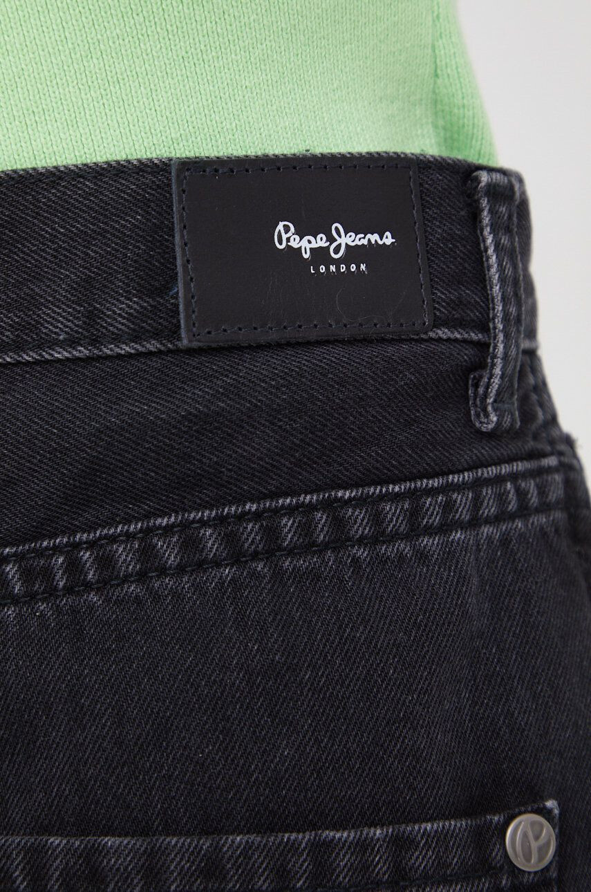 Pepe Jeans Rifľové krátke nohavice Rachel Short dámske čierna farba jednofarebné vysoký pás - Pepit.sk